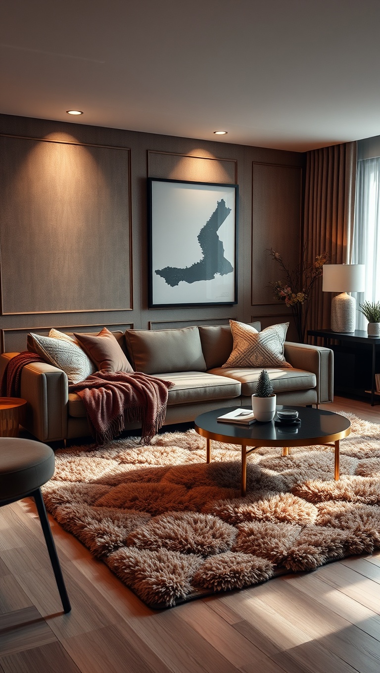 20 Chic Ideas for a Sophisticated Living Room - 2. Layer Textures with Plush Rugs and Throws