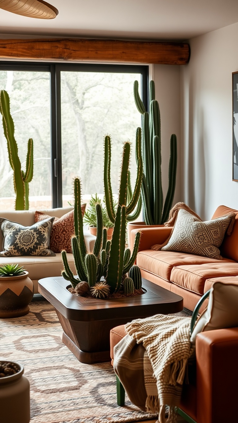 20 Vibrant Ideas for Your Southwestern Living Room - 7. Cacti and Succulents: Low-Maintenance Greenery