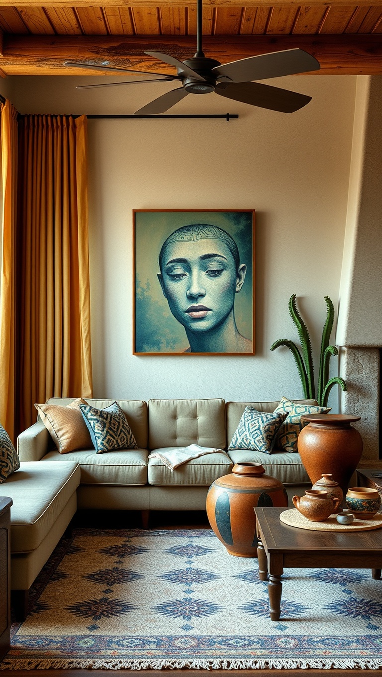 20 Vibrant Ideas for Your Southwestern Living Room - 11. Handmade Pottery: Unique Decorative Touches