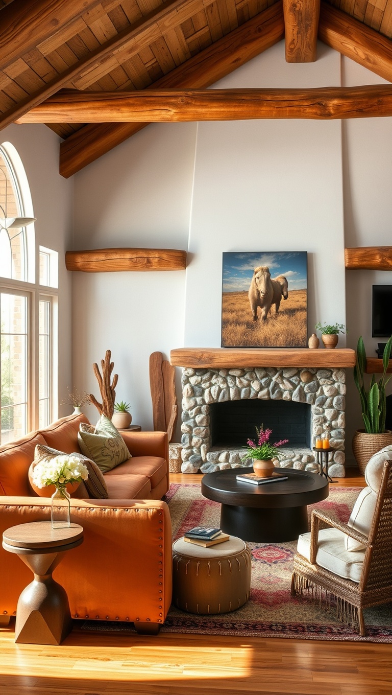 20 Vibrant Ideas for Your Southwestern Living Room - 6. Wooden Beams: Bringing the Outdoors In