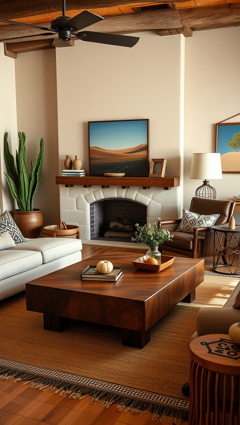 20 Vibrant Ideas for Your Southwestern Living Room - 17. Rustic Coffee Tables: The Heart of the Space