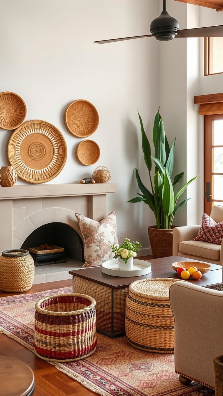 20 Vibrant Ideas for Your Southwestern Living Room - 9. Woven Baskets: Stylish Storage Solutions