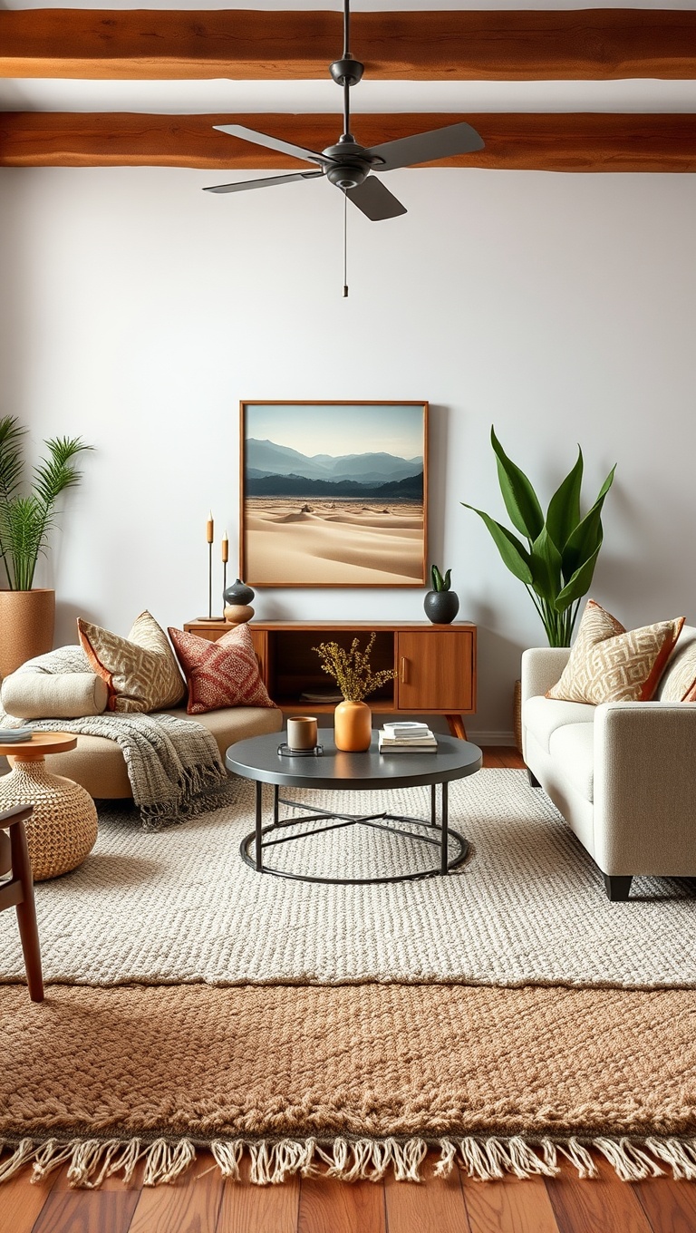 20 Vibrant Ideas for Your Southwestern Living Room - 2. Textured Rugs: Layering for Cozy Comfort