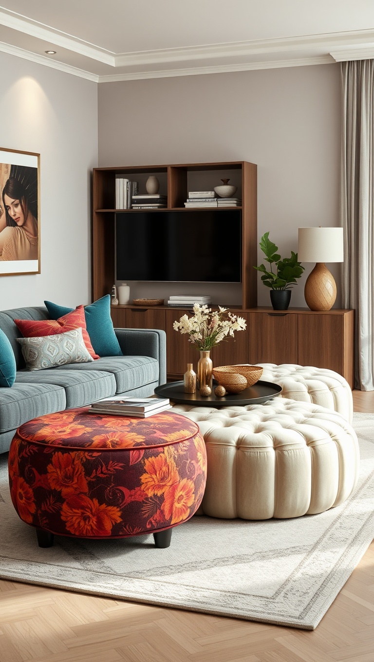 20 Fabulous Ideas for Statement Furniture in Your Living Room - 4. Artistic Ottomans: Function Meets Fun