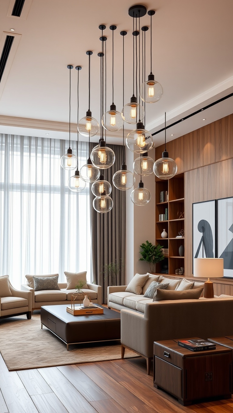 20 Dazzling Ideas for Statement Lighting in Your Living Room - 14. Pendant Clusters: Create a Stunning Focal Point
