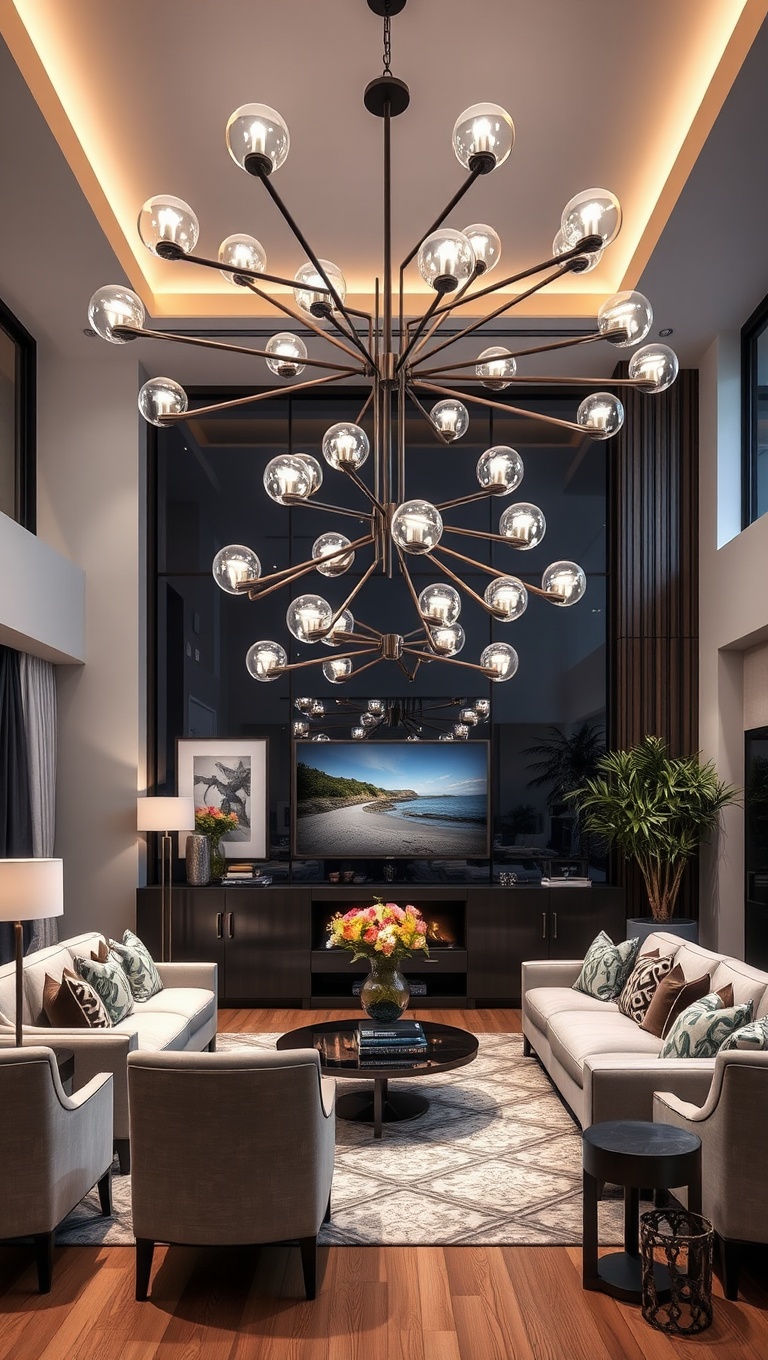 20 Dazzling Ideas for Statement Lighting in Your Living Room - 12. Multi-Arm Chandeliers: An Eye-Catching Centerpiece