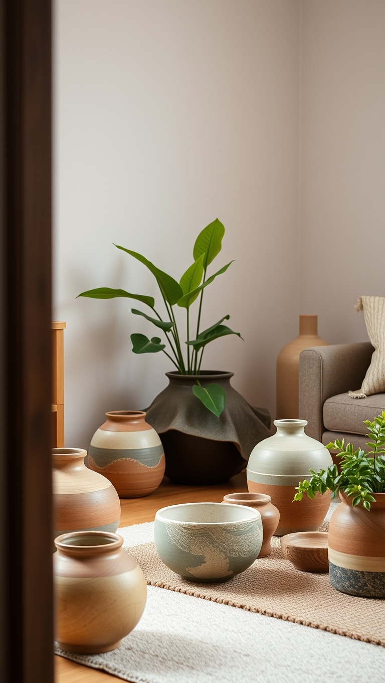 20 Creative Ideas for a Sustainable Living Room Makeover - 18. Feature Handmade Pottery