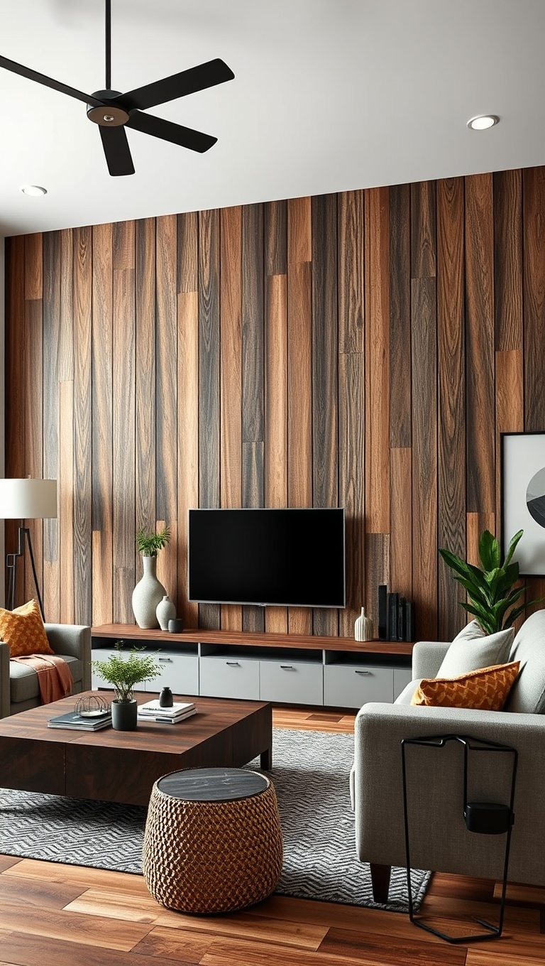 20 Stunning Ideas to Transform Your Living Room with Textured Walls - 1. Rustic Wood Paneling: Bring the Outdoors In