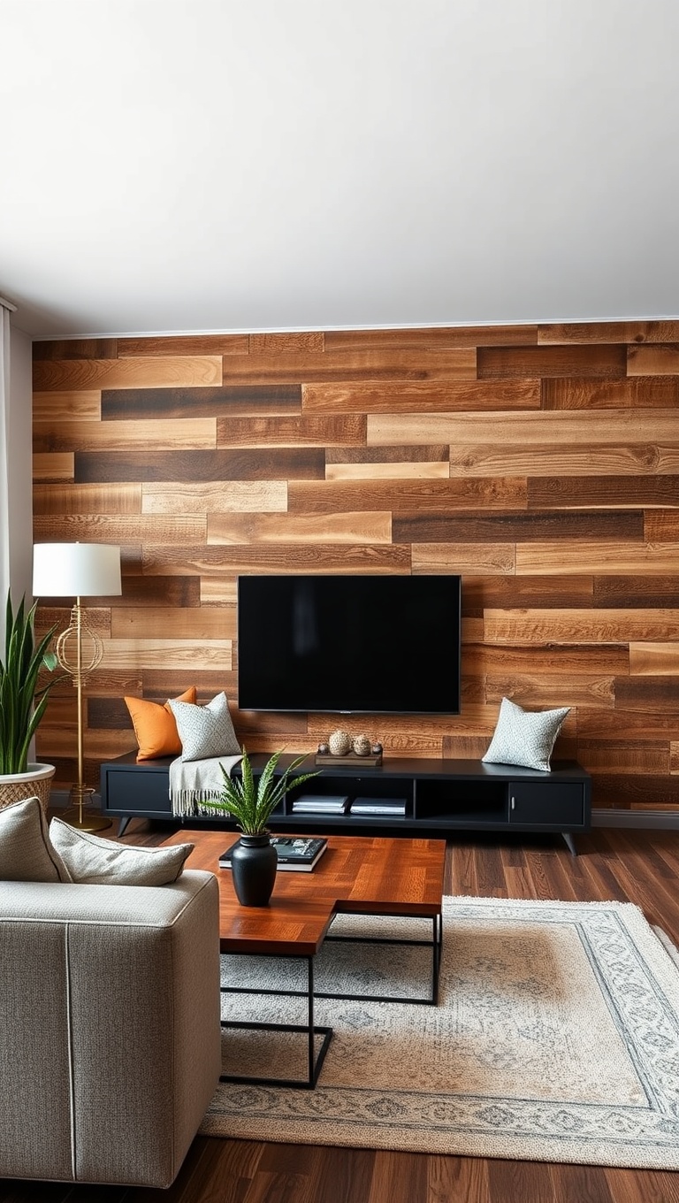 20 Stunning Ideas to Transform Your Living Room with Textured Walls - 19. Reclaimed Wood: Sustainable and Unique