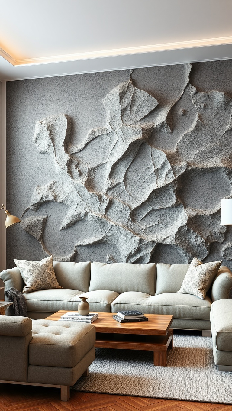 20 Stunning Ideas to Transform Your Living Room with Textured Walls - 13. 3D Wall Art: Create a Focal Point