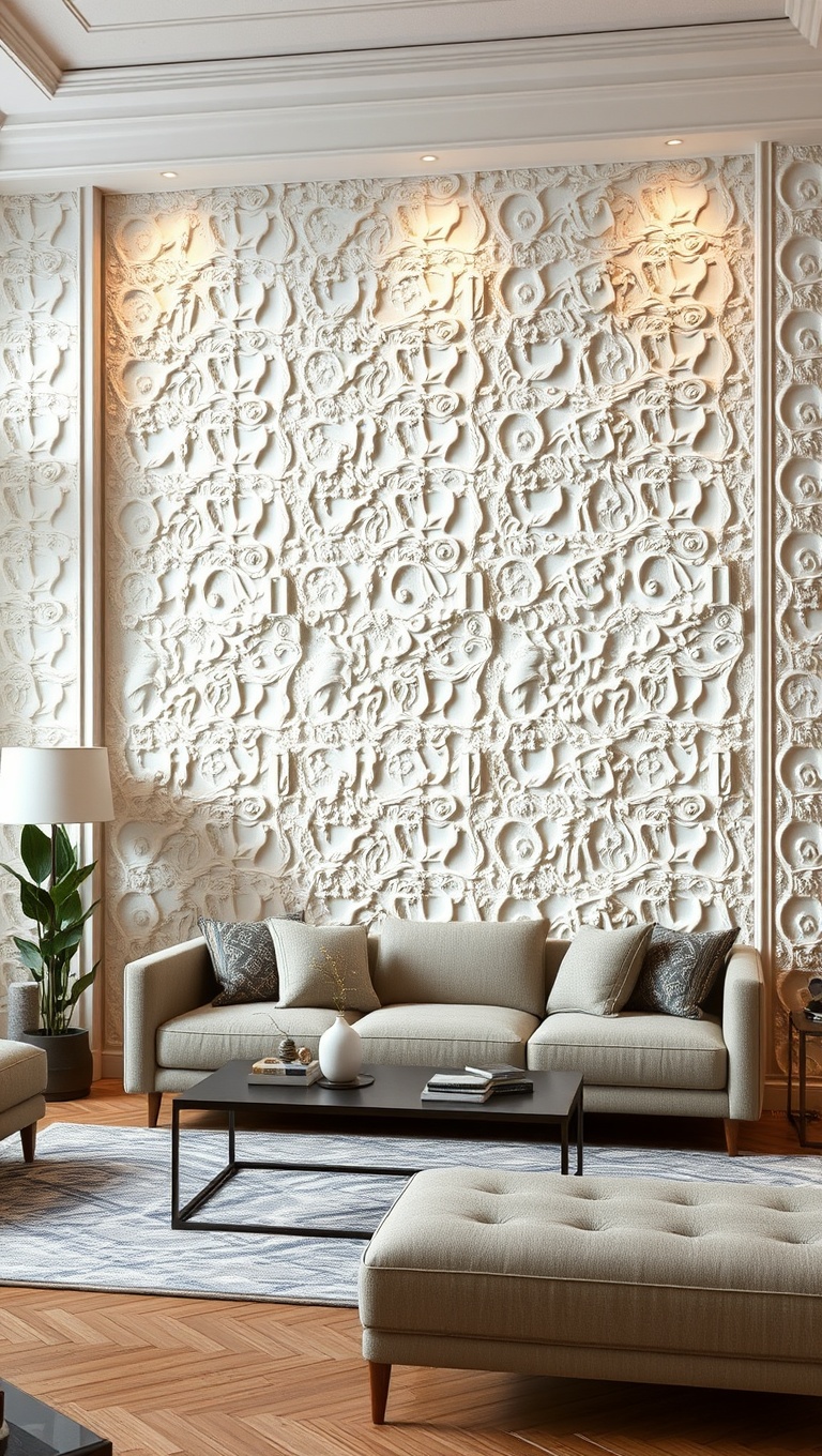 20 Stunning Ideas to Transform Your Living Room with Textured Walls - 12. Raised Plaster Designs: A Timeless Classic