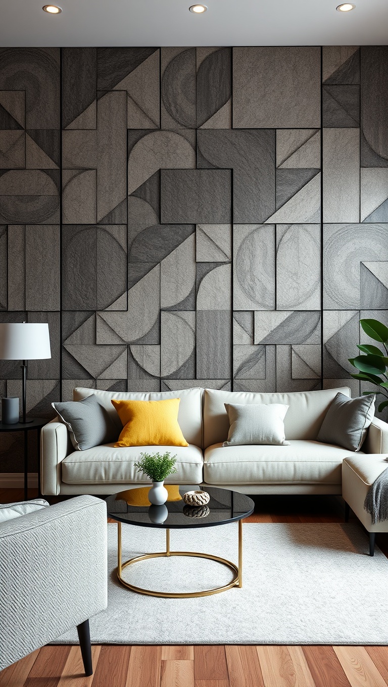 20 Stunning Ideas to Transform Your Living Room with Textured Walls - 2. Bold Geometric Patterns: Make a Statement
