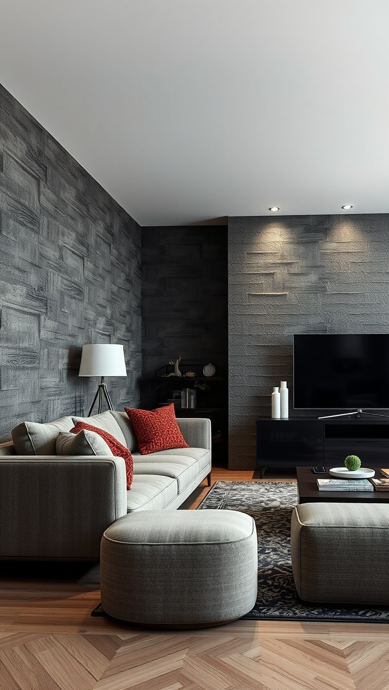 20 Stunning Ideas to Transform Your Living Room with Textured Walls - 11. Fabric Upholstery: Softening Hard Surfaces