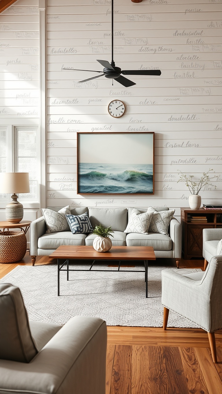 20 Stunning Ideas to Transform Your Living Room with Textured Walls - 3. Shiplap Charm: Coastal Vibes for Your Home