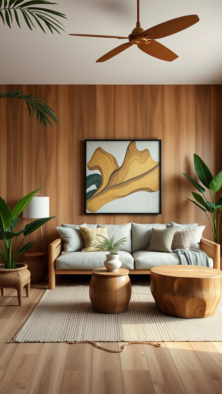 20 Tropical Living Room Ideas to Bring Paradise Home - 8. Natural Wood Accents: Warmth and Charm for Your Room