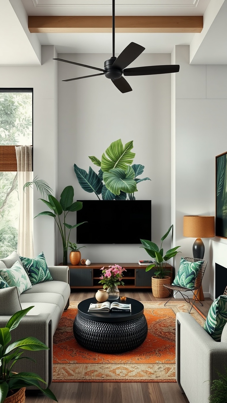20 Tropical Living Room Ideas to Bring Paradise Home - 16. Layered Textures: Mix and Match for Cozy Comfort