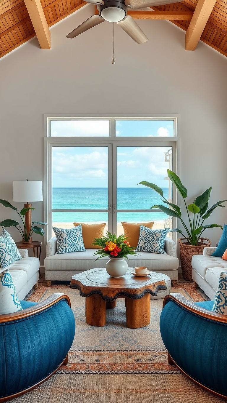 20 Tropical Living Room Ideas to Bring Paradise Home - 17. Beachy Coffee Tables: Perfect for a Relaxed Vibe
