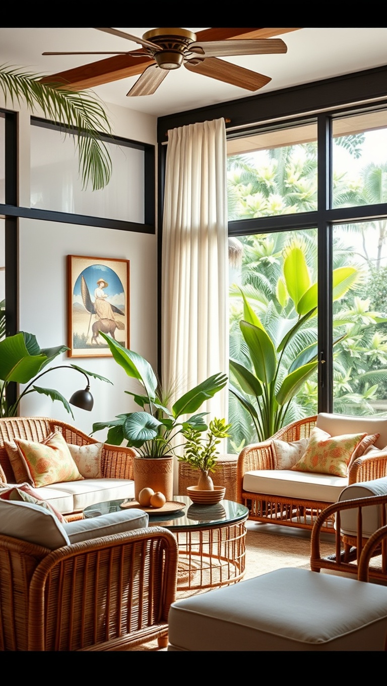 20 Tropical Living Room Ideas to Bring Paradise Home - 5. Rattan Furniture: The Perfect Mix of Comfort and Style