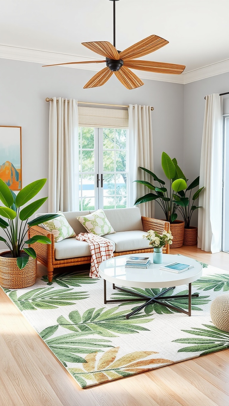 20 Tropical Living Room Ideas to Bring Paradise Home - 9. Coastal-Inspired Rugs: Soft Underfoot with a Tropical Touch