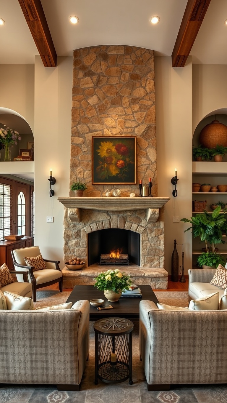 20 Charming Ideas for Your Tuscan Living Room - 3. Cozy Stone Fireplaces: The Heart of a Tuscan Home