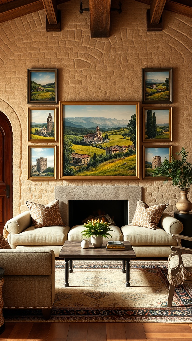 20 Charming Ideas for Your Tuscan Living Room - 12. Wall Art: Use Landscape Paintings for Inspiration