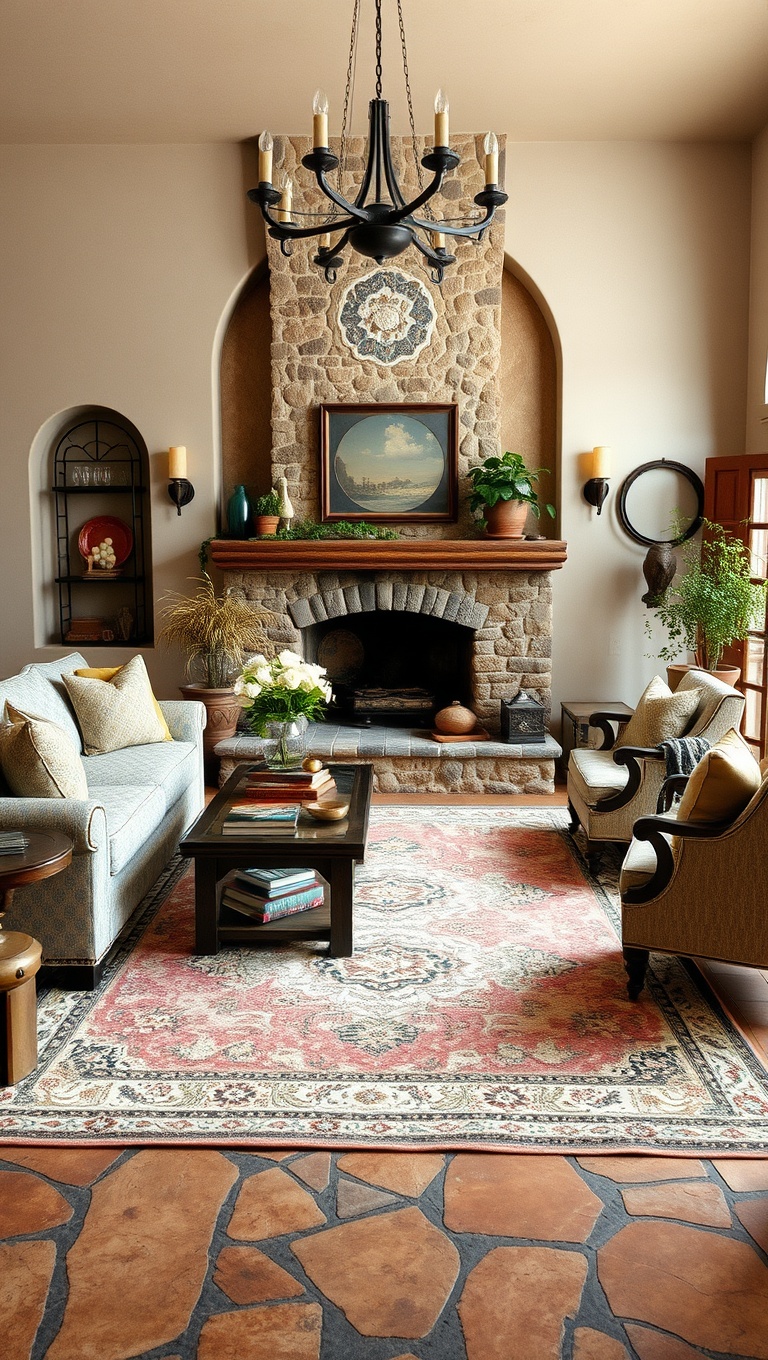 20 Charming Ideas for Your Tuscan Living Room - 11. Cozy Area Rugs: Define Spaces with Warmth