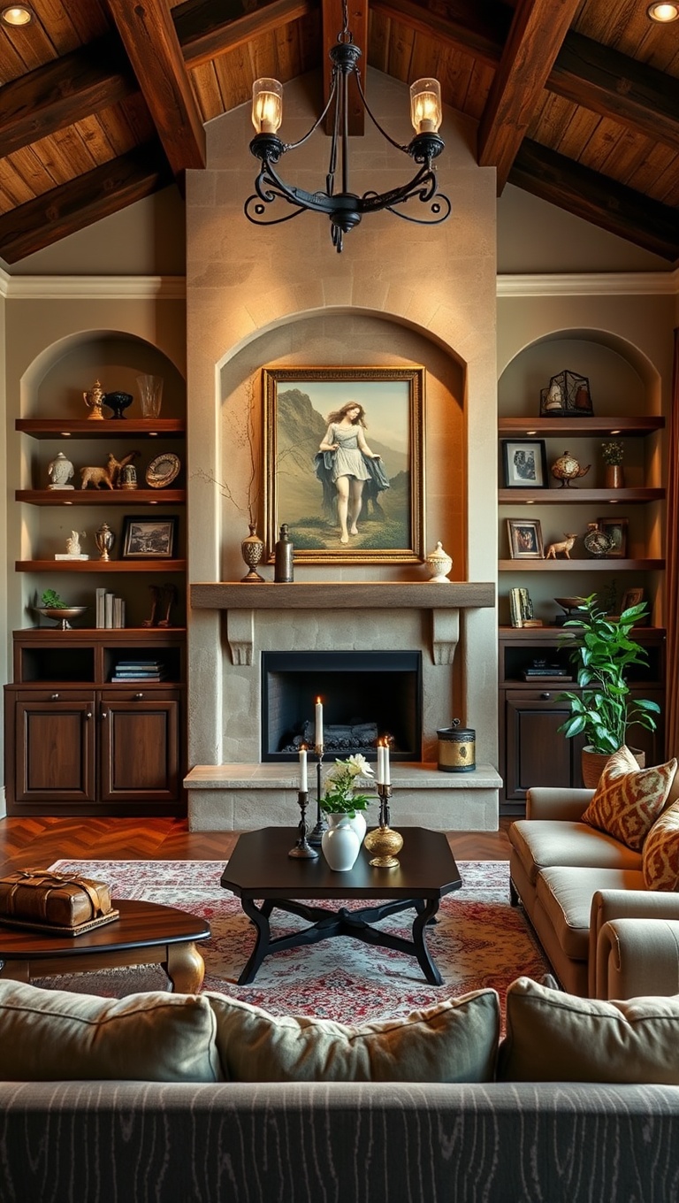 20 Charming Ideas for Your Tuscan Living Room - 13. Built-In Shelves: Showcase Your Favorite Decor