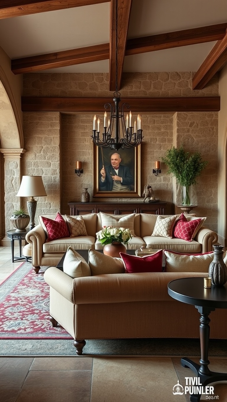 20 Charming Ideas for Your Tuscan Living Room - 17. Statement Sofas: Choose Rich Fabrics for Comfort