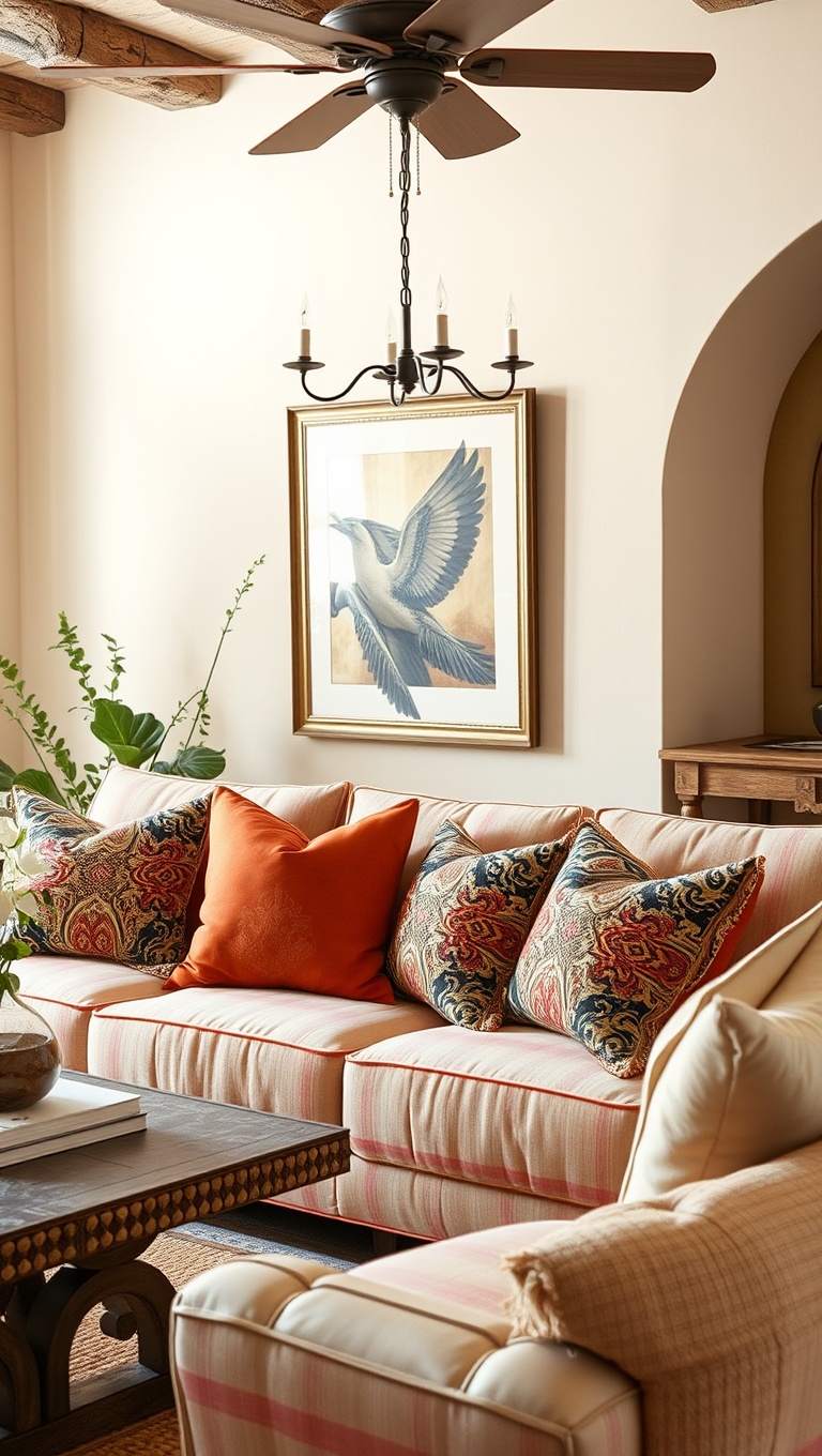 20 Charming Ideas for Your Tuscan Living Room - 18. Accent Pillows: Layer for Color and Texture
