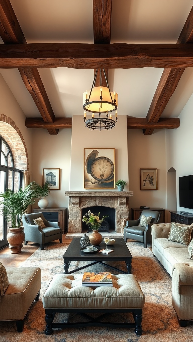 20 Charming Ideas for Your Tuscan Living Room - 2. Rustic Wooden Beams: Add Character to Your Ceiling