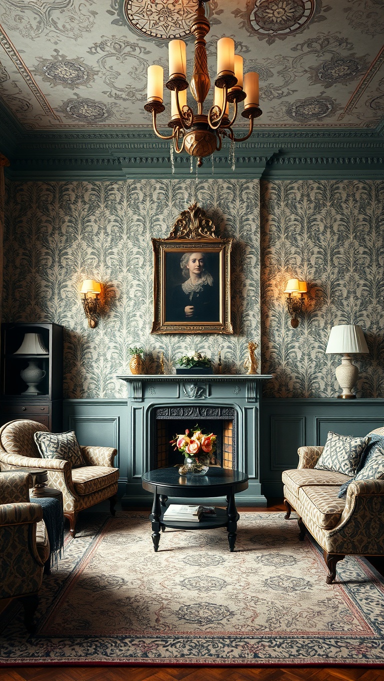 20 Captivating Ideas to Transform Your Victorian Living Room - 7. Incorporate Intricate Wallpaper