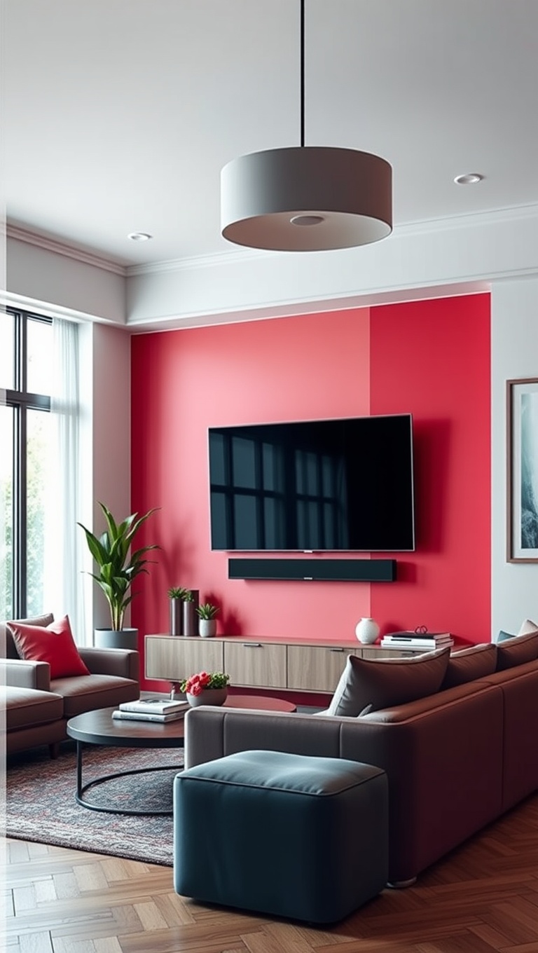 20 Creative Ideas to Transform Your Wall-Mounted TV Living Room - 6. Bold Colors: A Statement Wall for Your TV