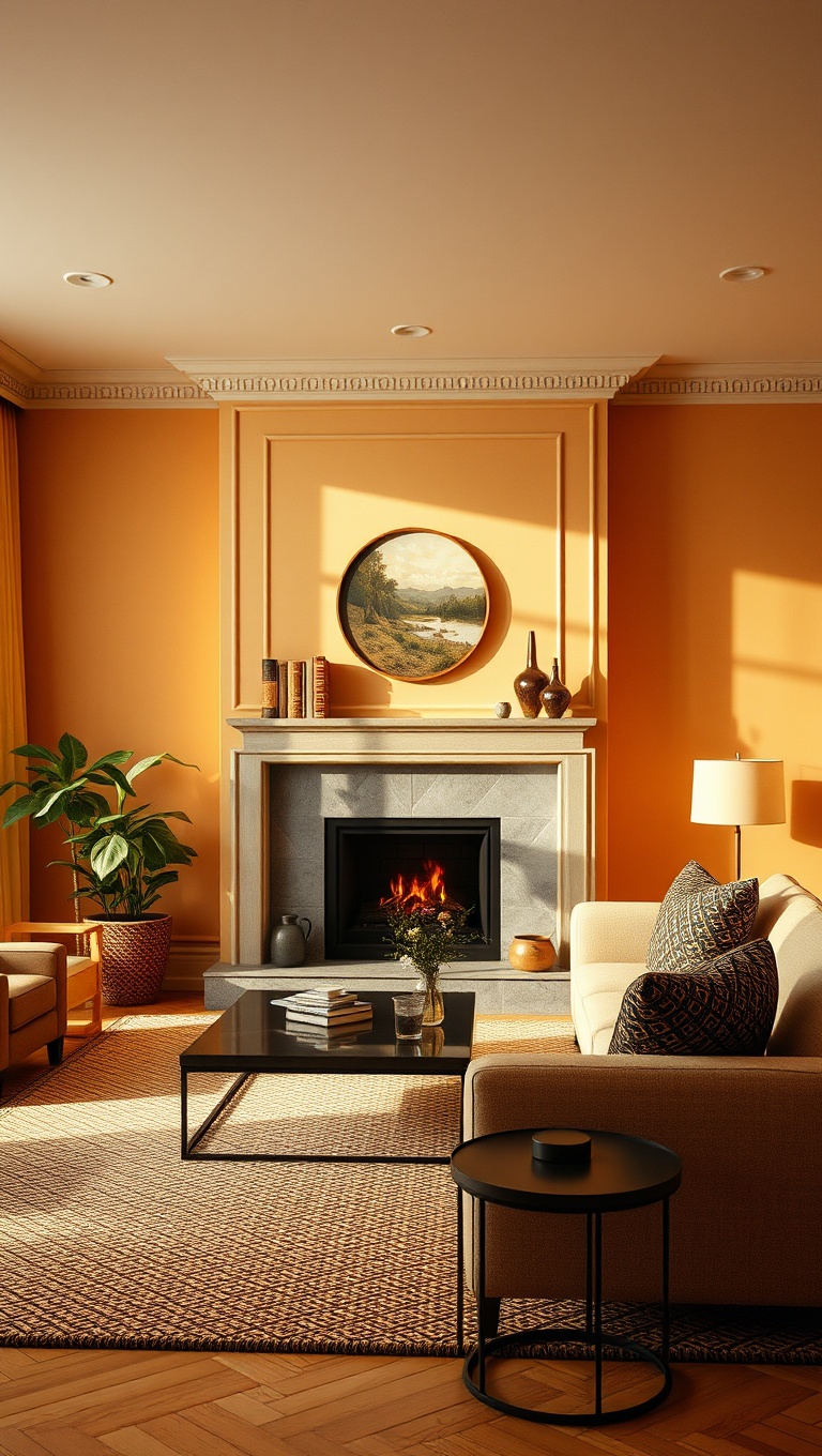 20 Cozy Ideas to Brighten Up Your Warm-Toned Living Room - 14. Create a Focal Point with a Fireplace