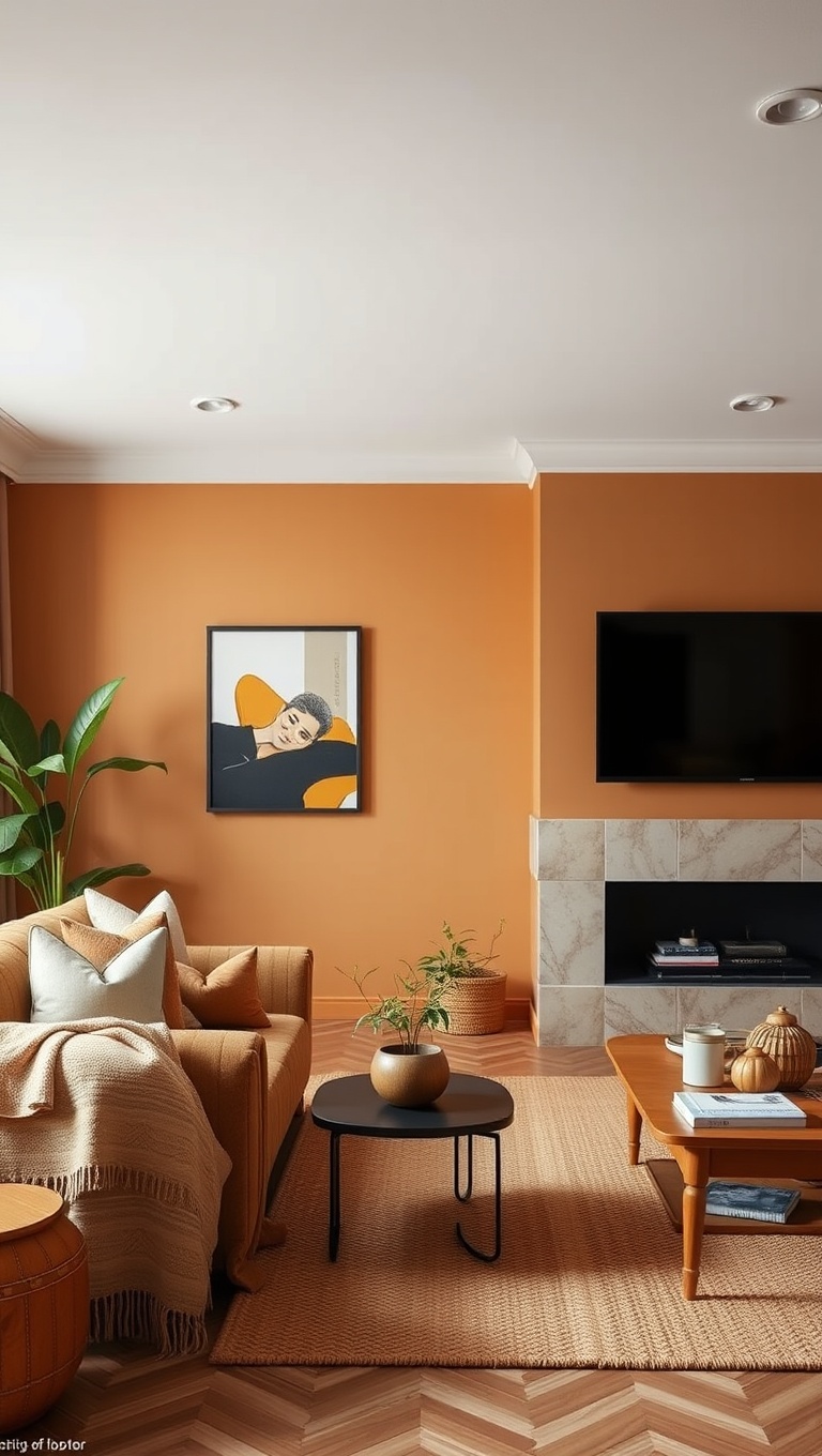 20 Cozy Ideas to Brighten Up Your Warm-Toned Living Room - 13. Select a Warm Color Palette for Walls