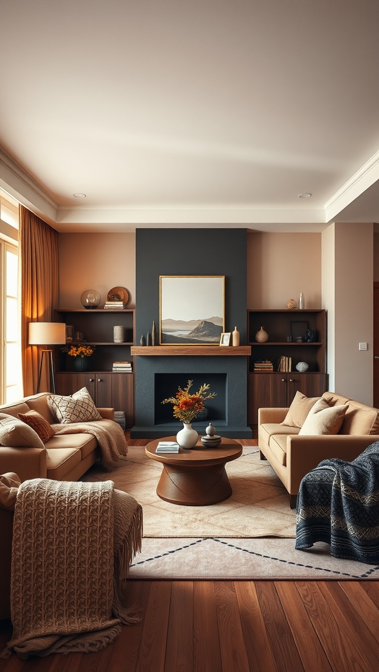 20 Cozy Ideas to Brighten Up Your Warm-Toned Living Room - 2. Layer Up with Cozy Textiles