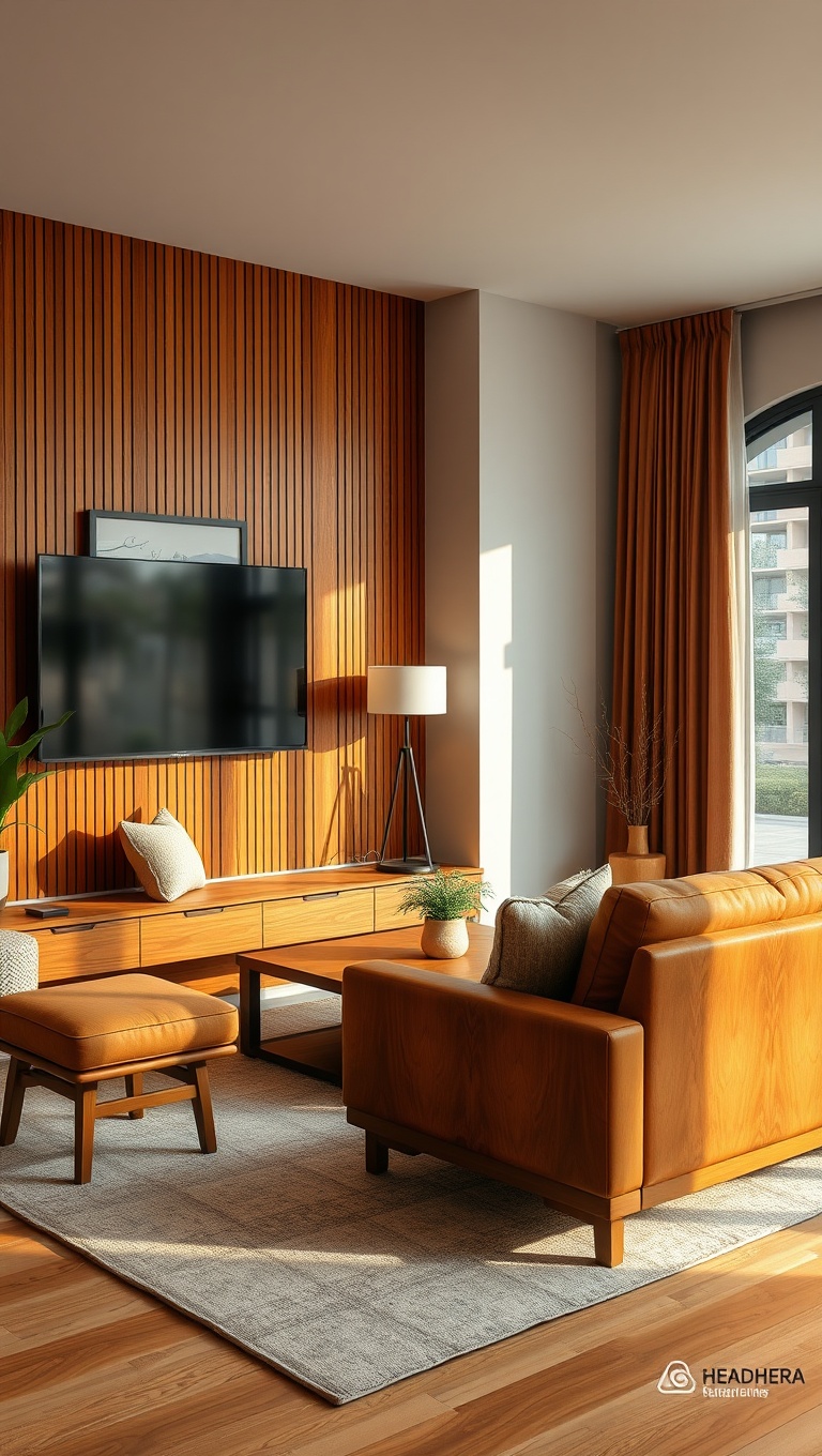 20 Cozy Ideas to Brighten Up Your Warm-Toned Living Room - 3. Opt for Warm Wood Furniture