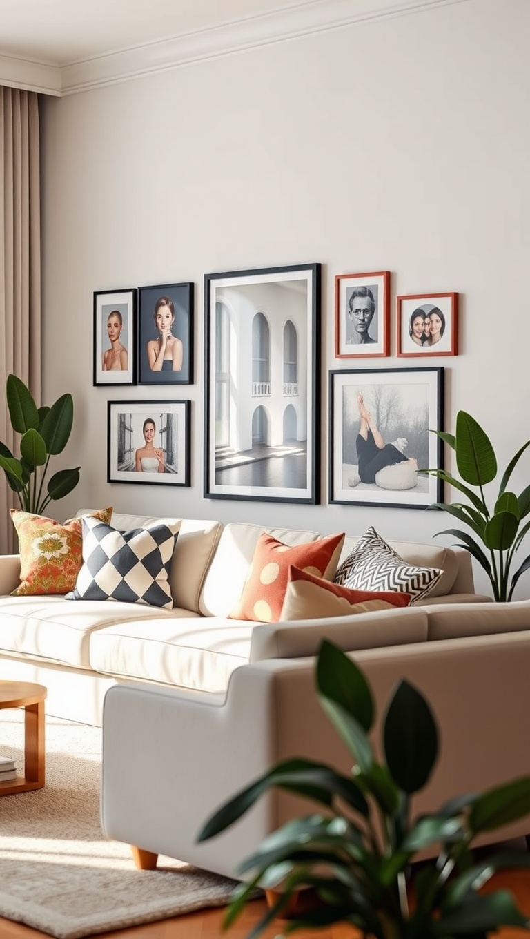 20 Whimsical Ideas to Transform Your Living Room into a Dreamy Escape - 2. Add a Funky Gallery Wall: Art that Makes You Smile