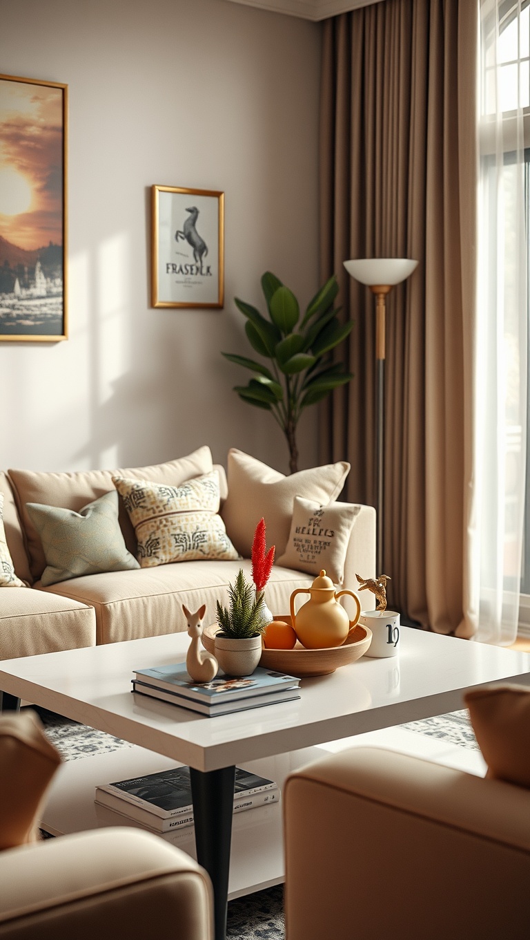 20 Whimsical Ideas to Transform Your Living Room into a Dreamy Escape - 16. Create a Playful Coffee Table Display: Fun and Functional