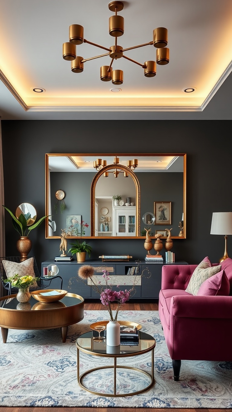 20 Whimsical Ideas to Transform Your Living Room into a Dreamy Escape - 14. Use Mirrors Creatively: Reflect Your Whimsical Spirit
