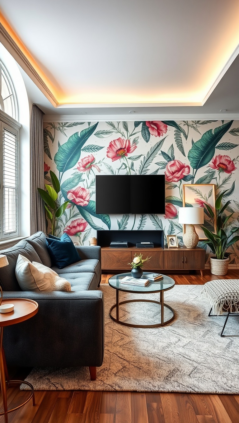 20 Stunning Ideas for Accent Walls in Your Living Room - 6. Chic Wallpaper Wonders