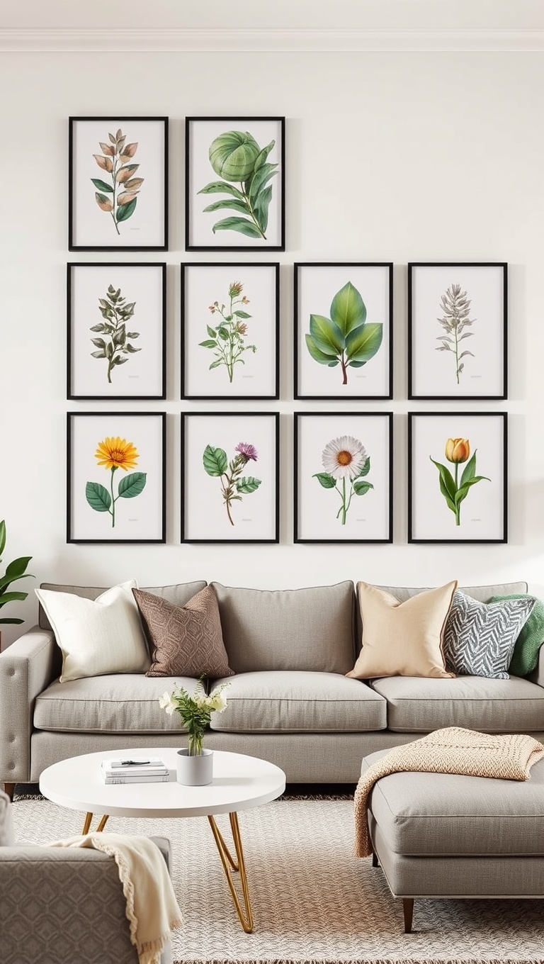 20 Stunning Ideas for Accent Walls in Your Living Room - 11. Nature-Inspired Botanical Prints