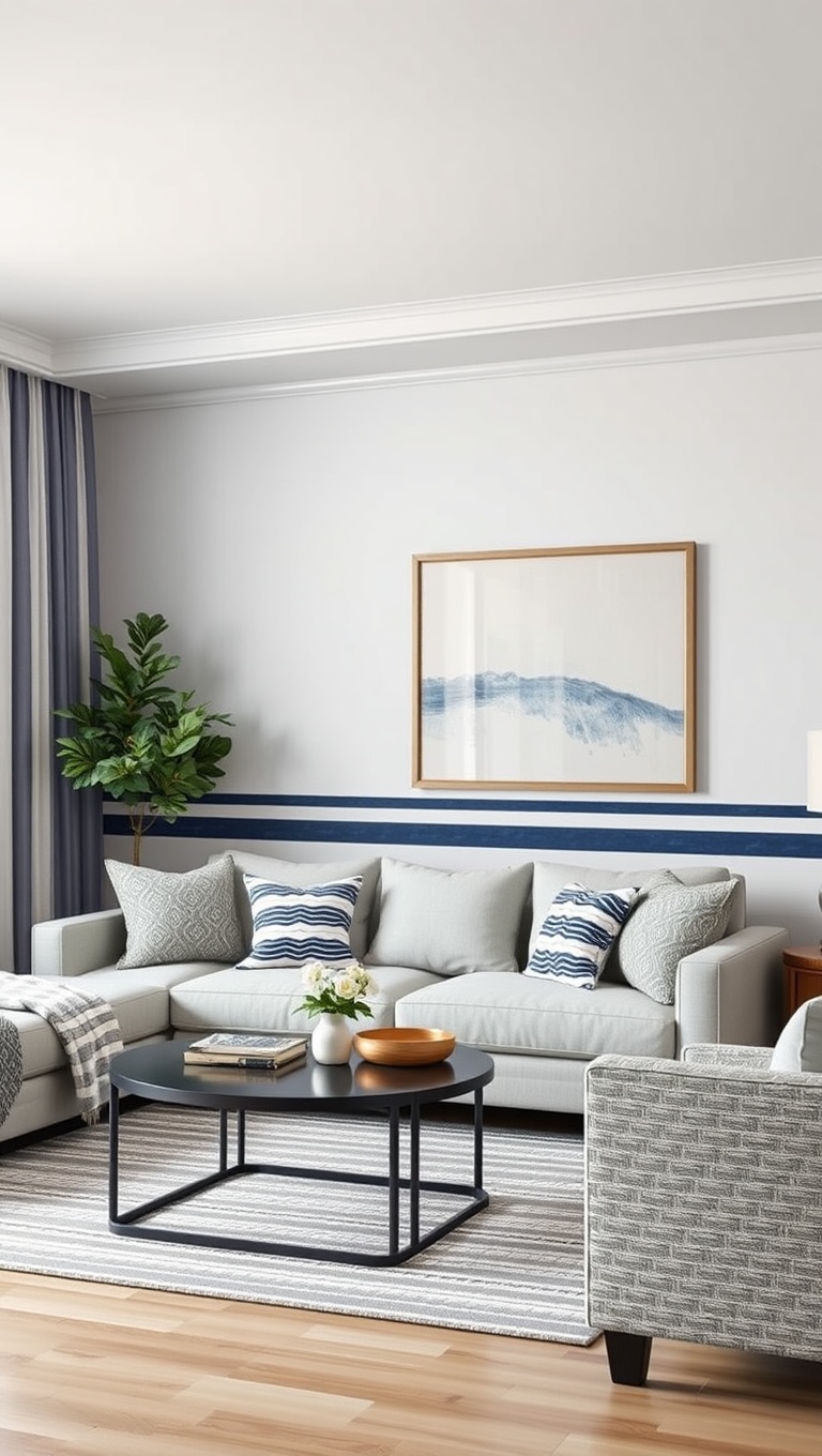 20 Stunning Ideas for Accent Walls in Your Living Room - 18. Nautical Stripes for a Beachy Feel