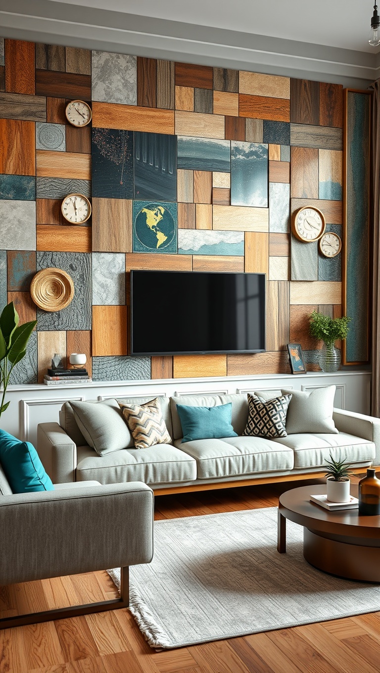 20 Stunning Ideas for Accent Walls in Your Living Room - 16. Upcycled Materials for Eco-Friendly Flair