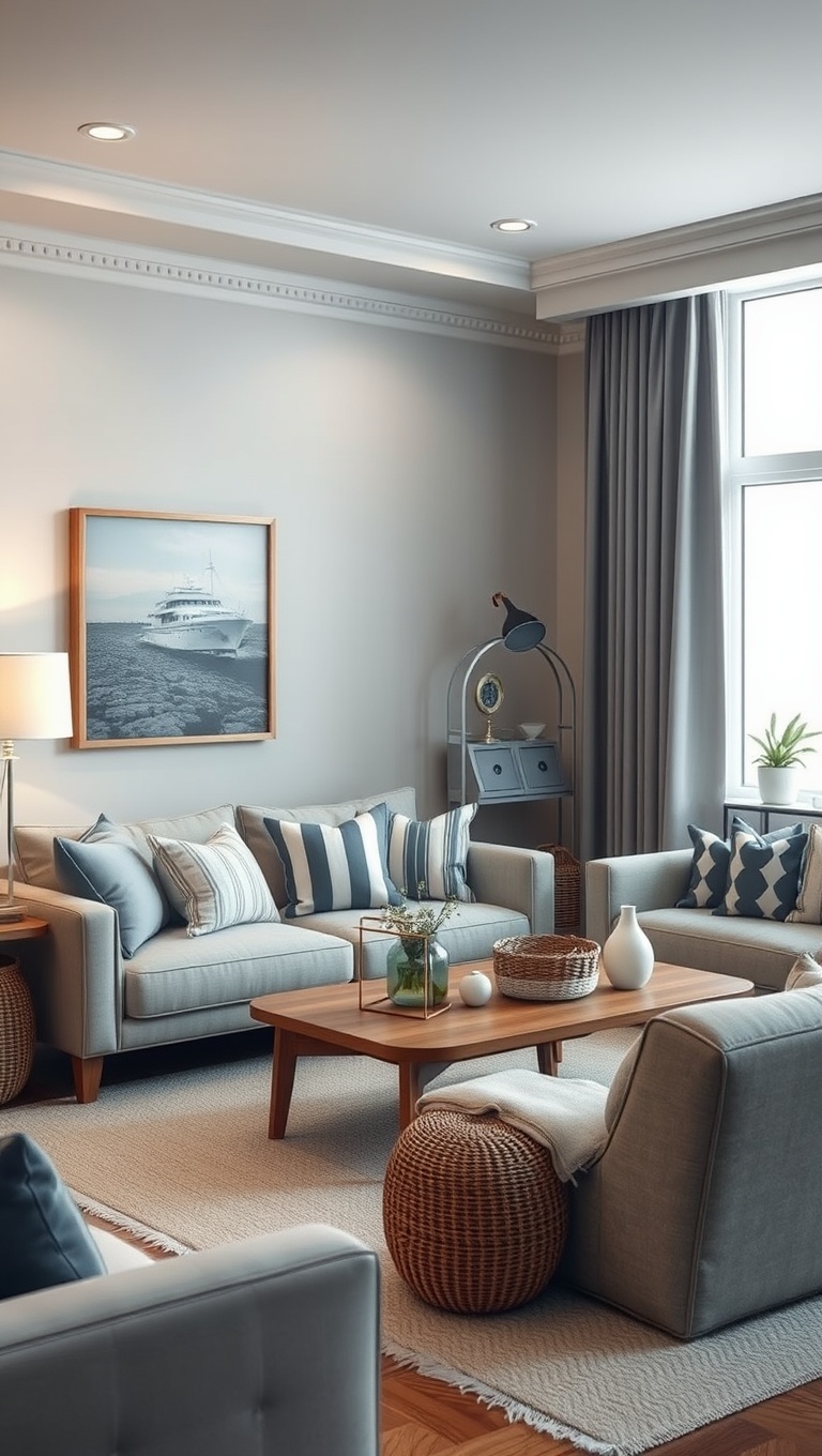 20 Aesthetic Living Room Ideas to Transform Your Space - 14. Coastal Calm: Nautical Themes for Relaxation