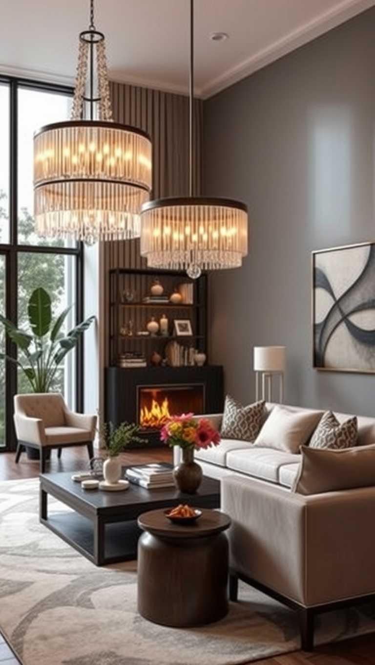 20 Aesthetic Living Room Ideas to Transform Your Space - 6. Statement Lighting: Chandeliers and Unique Fixtures
