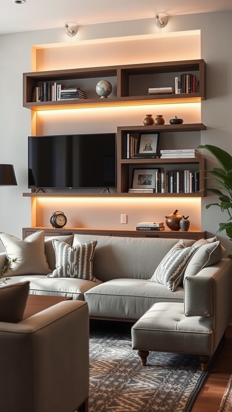 20 Aesthetic Living Room Ideas to Transform Your Space - 8. Open Shelving: Stylish Storage Solutions