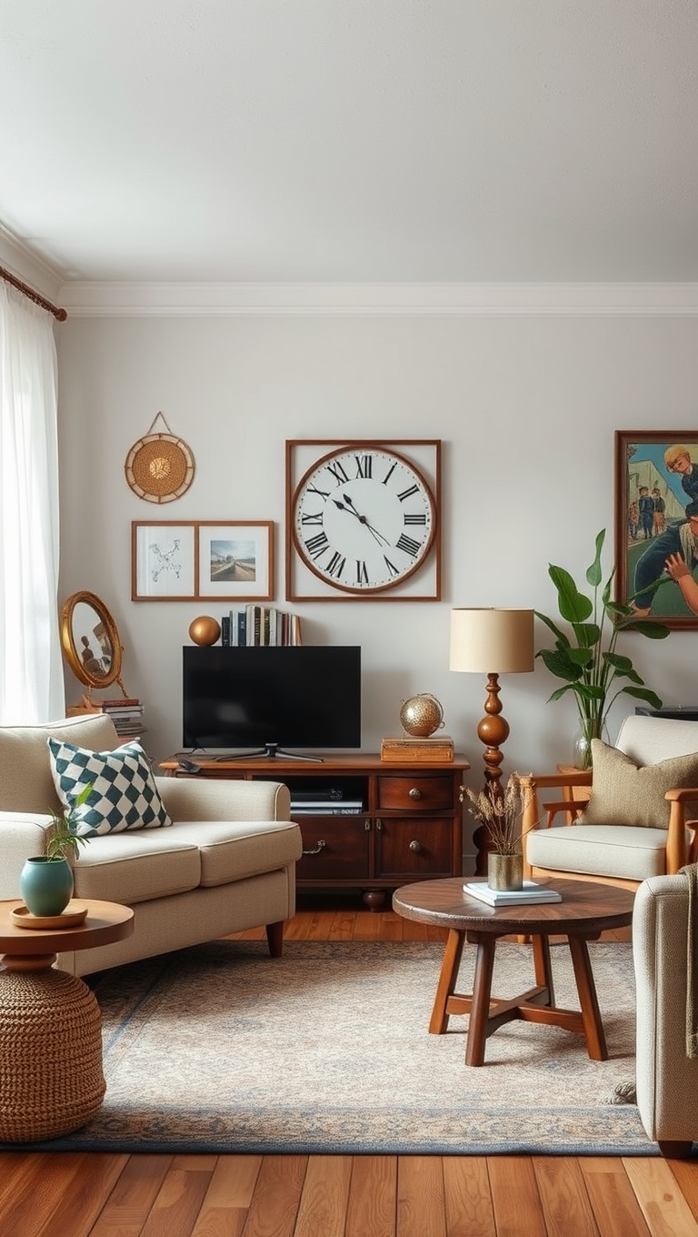 20 Aesthetic Living Room Ideas to Transform Your Space - 5. Vintage Vibes: Thrifted Finds for Charm