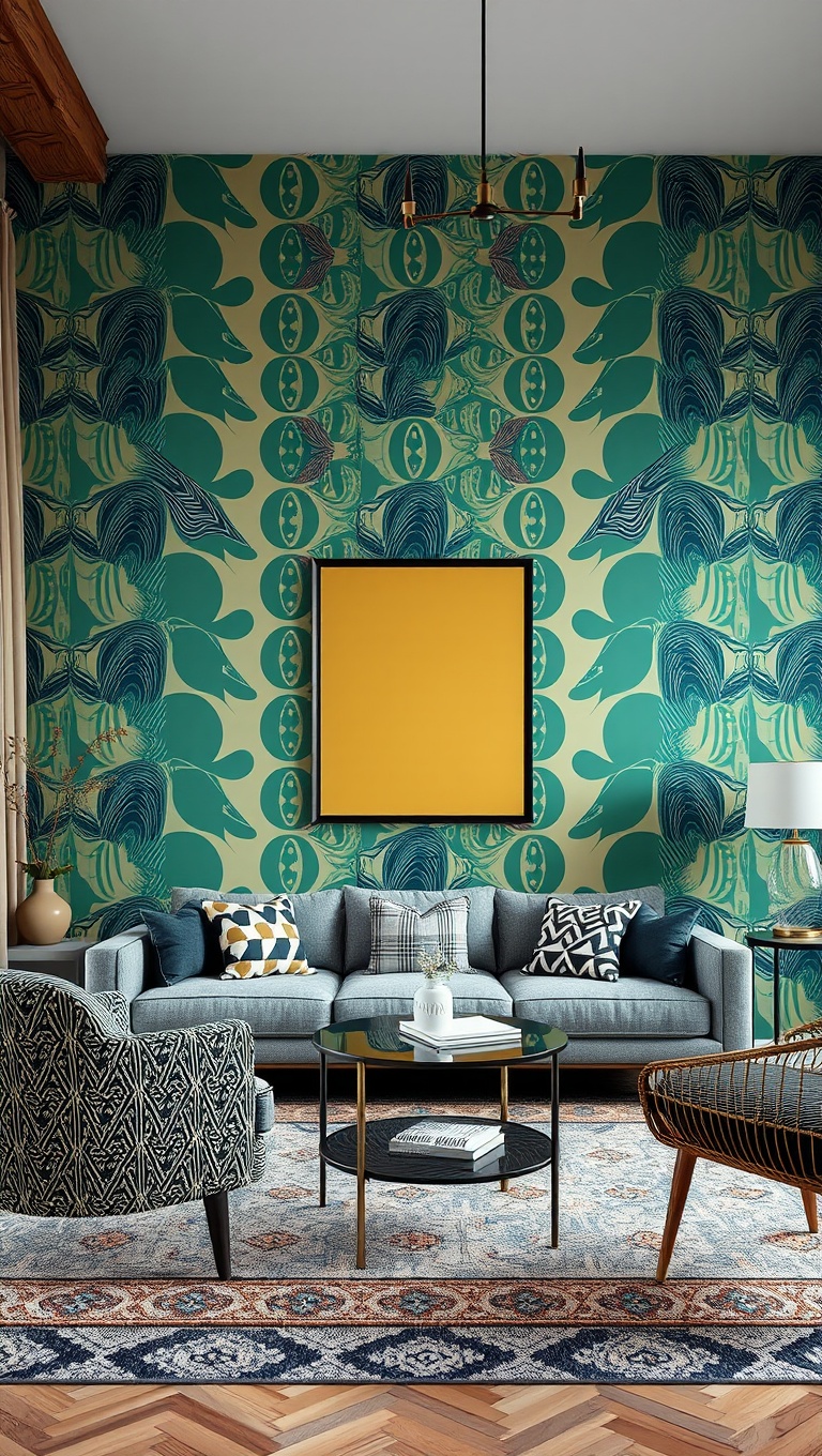 20 Aesthetic Living Room Ideas to Transform Your Space - 18. Bold Patterns: Striking Wallpaper Designs