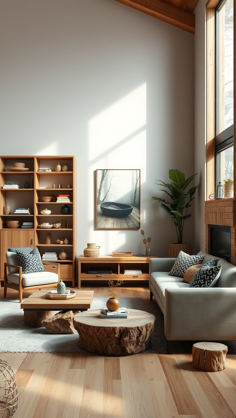 20 Aesthetic Living Room Ideas to Transform Your Space - 16. Rustic Retreat: Natural Wood Elements