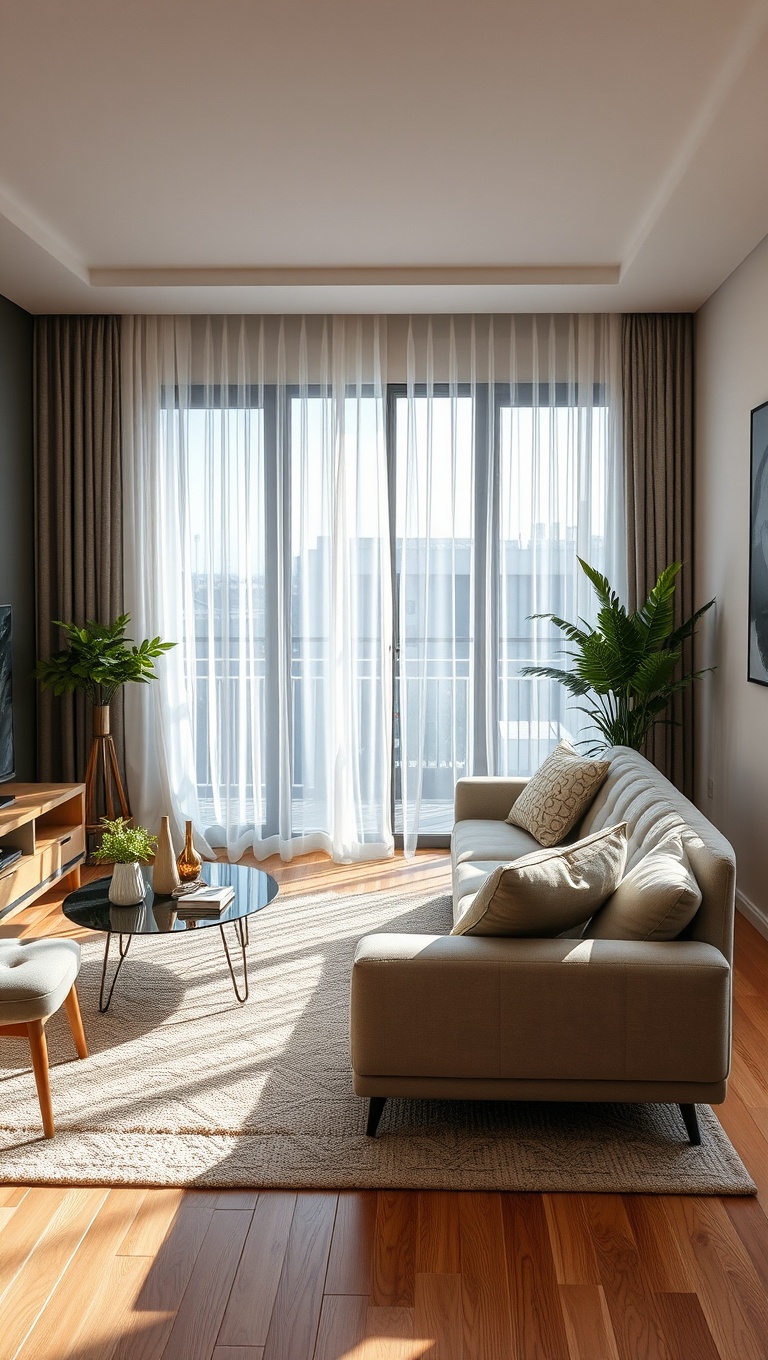 20 Fabulous Ideas to Transform Your Apartment Living Room - Maximize Natural Light with Sheer Curtains